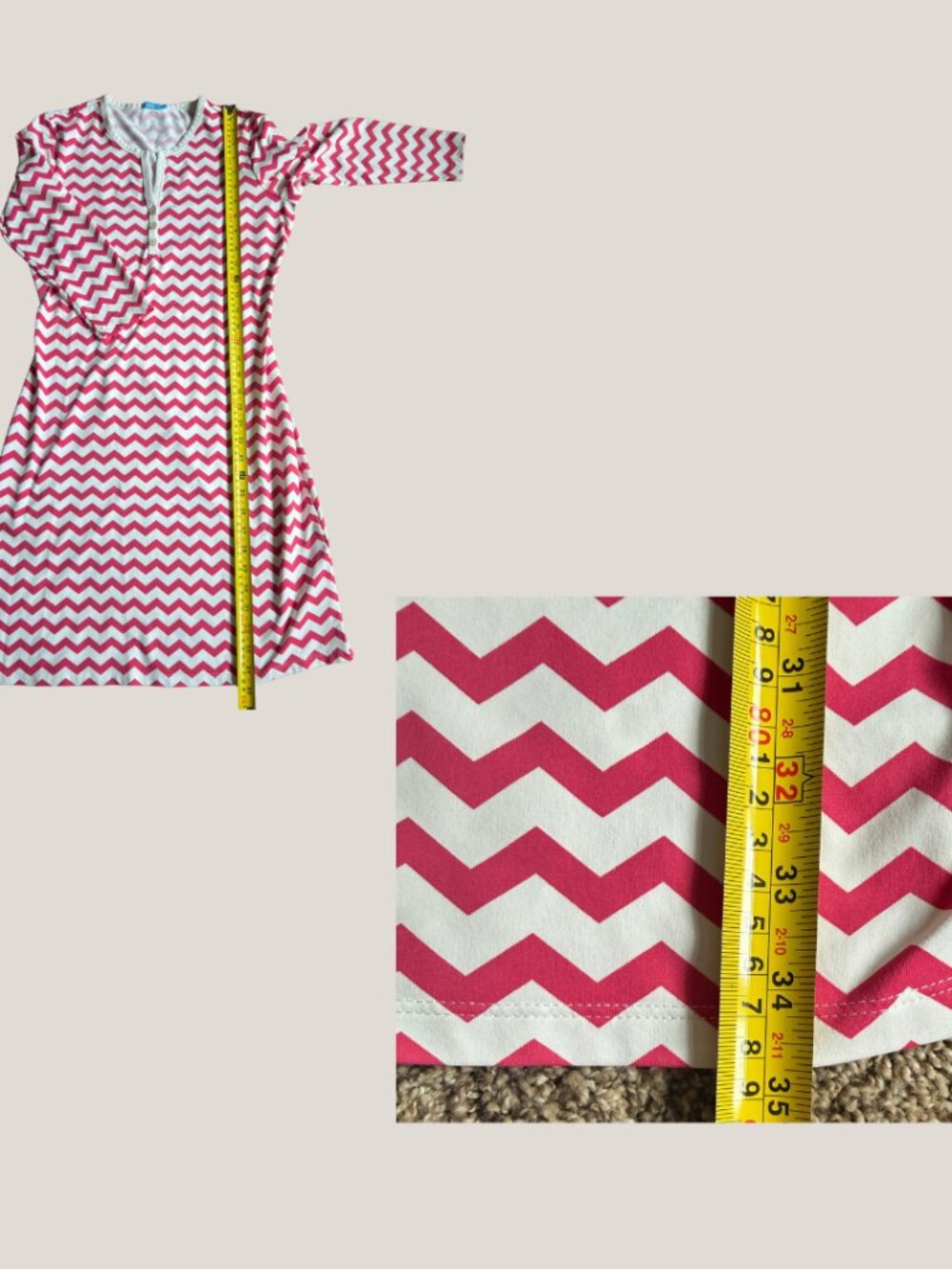 J. McLaughlin Pink Chevron Print Catalina Cloth Henley Shift Dress 3/4 Sleeve - Picture 11 of 11